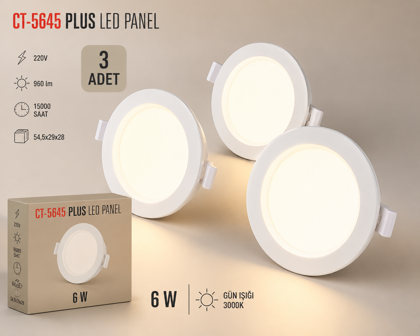 CT-5645 PLUS LED Panel G�n����� 3 Adet