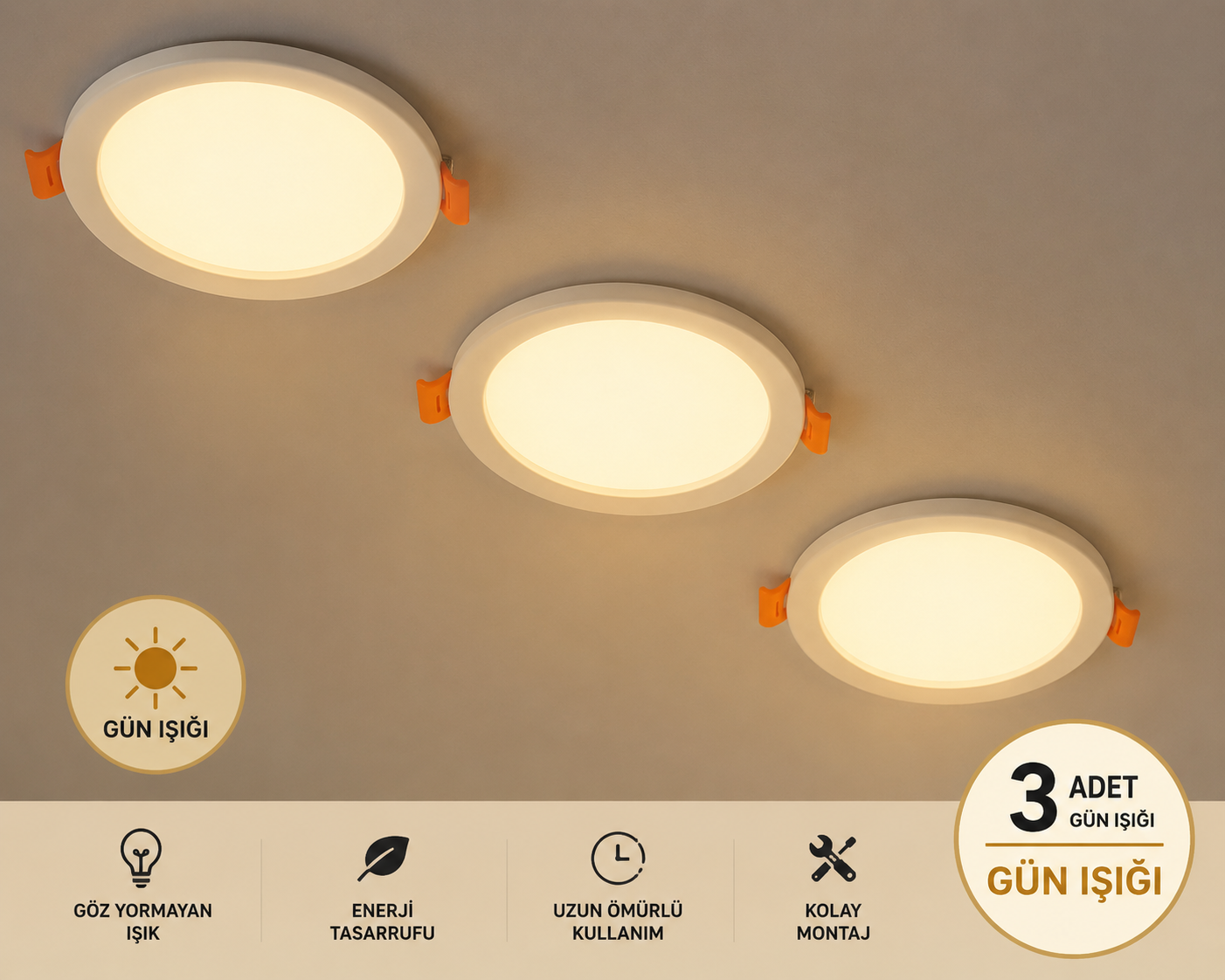 Ct-5646 9 Watt Led Panel Ayarl� G�n����� 3 Adet