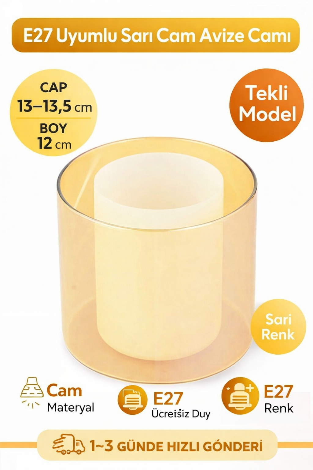 �ift Cam Bal Rengi Avize Cam� ( �ap� 13,5cm-boyu 12 Cm) E27