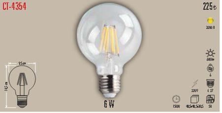 CT-4354 Filament LED Ampul (G95, 6W)