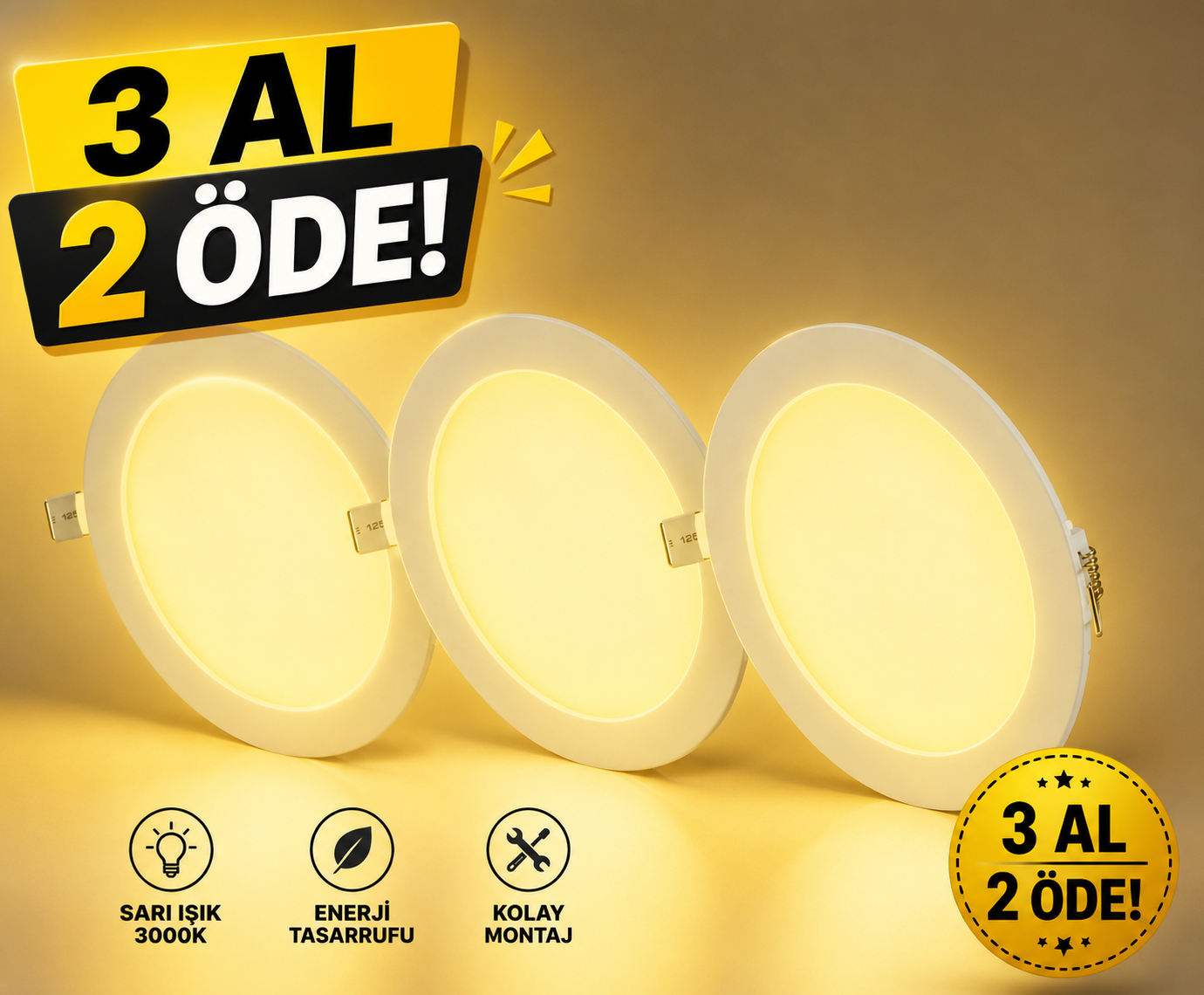 CT-5169 Led Panel 18w 3000k Gun����� 3 Adet