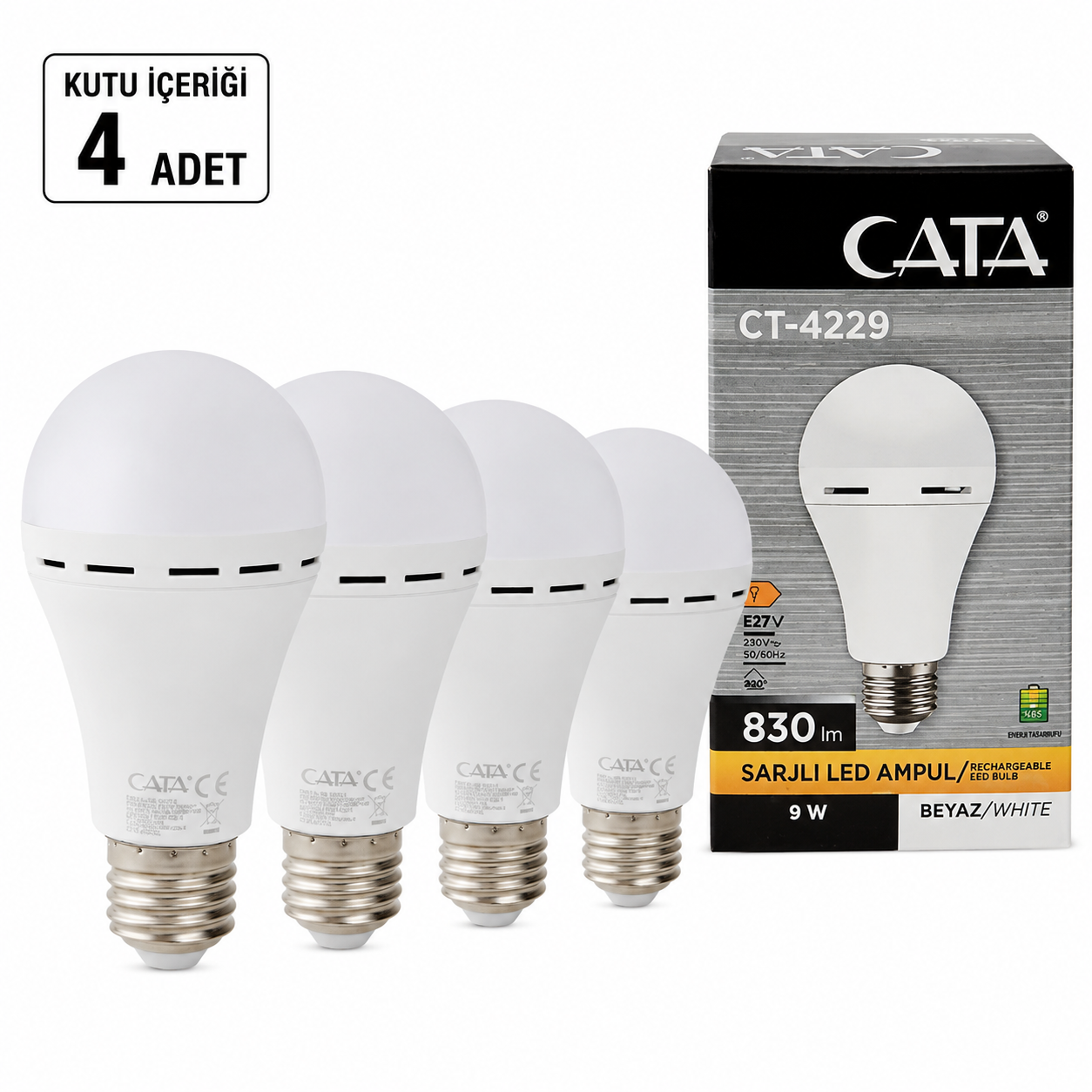 Cata CT-4229 Beyaz I��k 7 W E27 �arjl� LED Ampul 4 adet