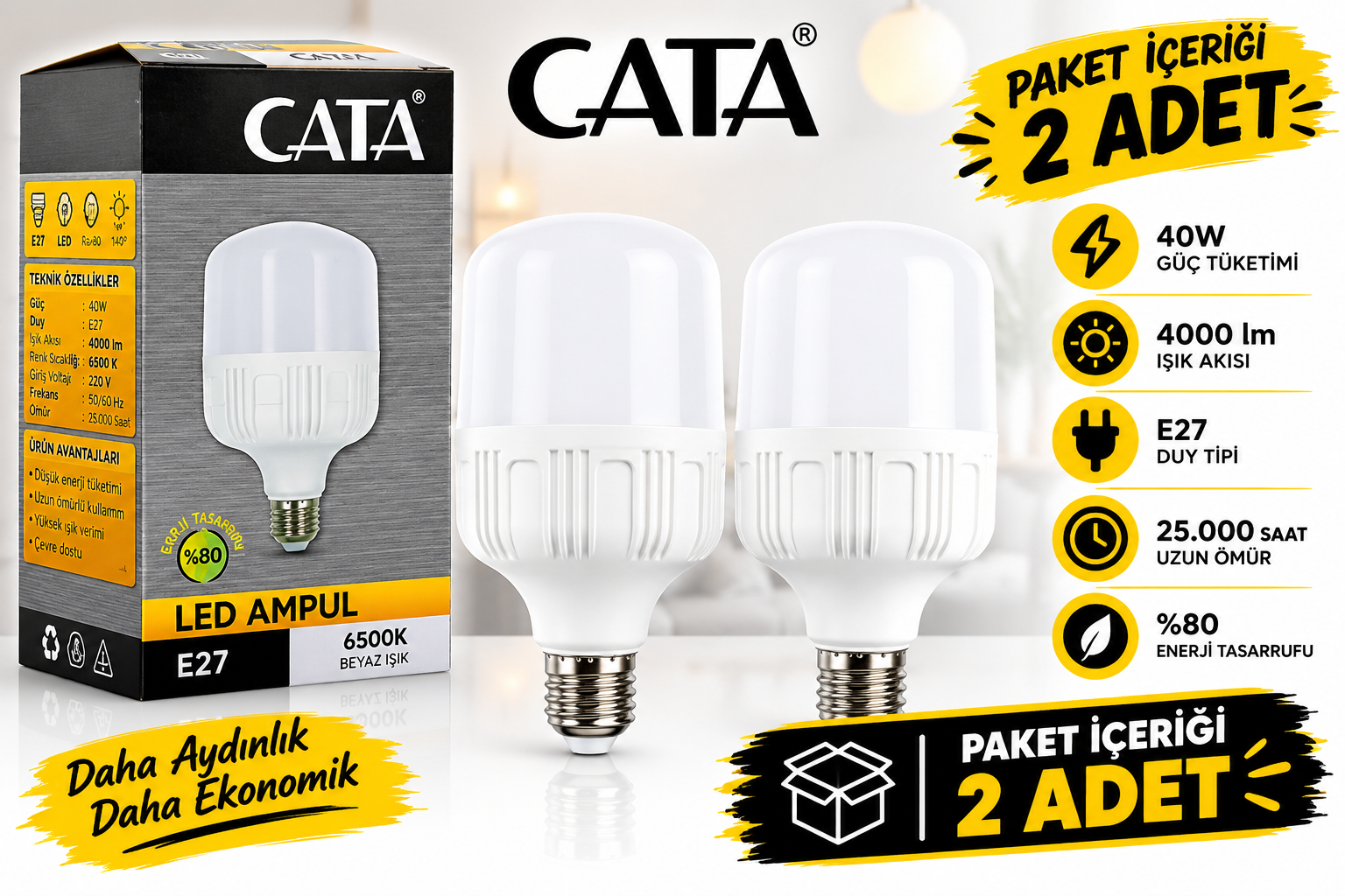 50 W LED Ampul CT-4262 - Beyaz I��k 2 Adet