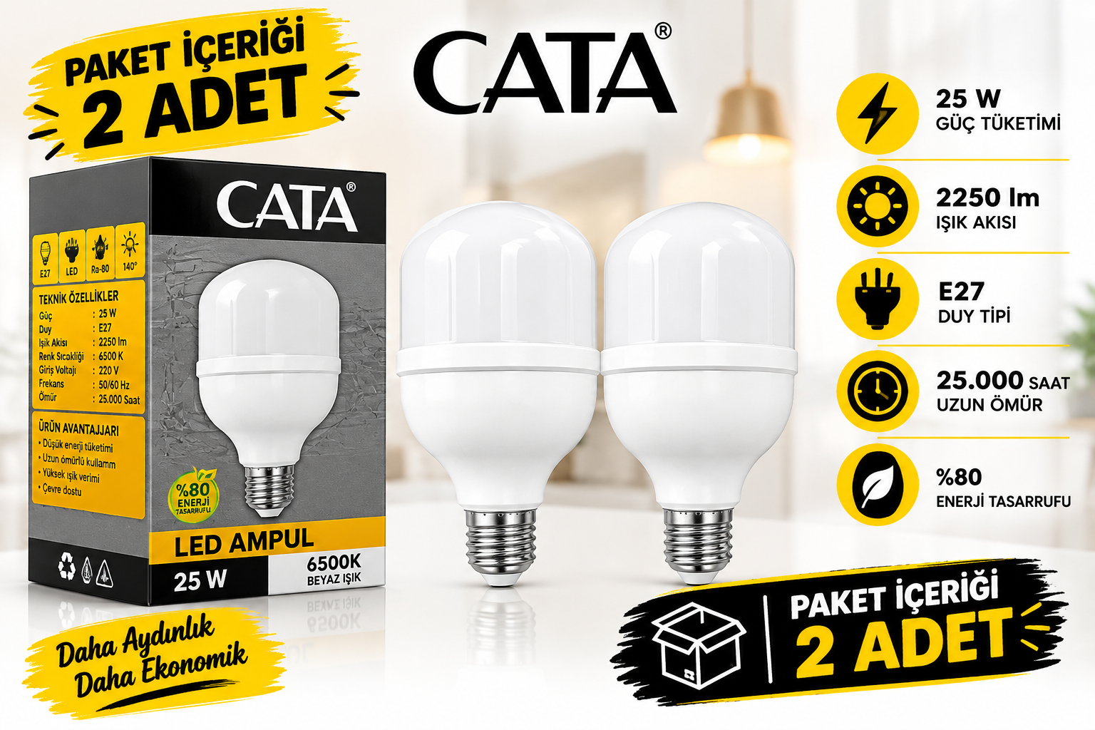 Ct 4330 25 W LED Amp�l Beyaz 2 Adet