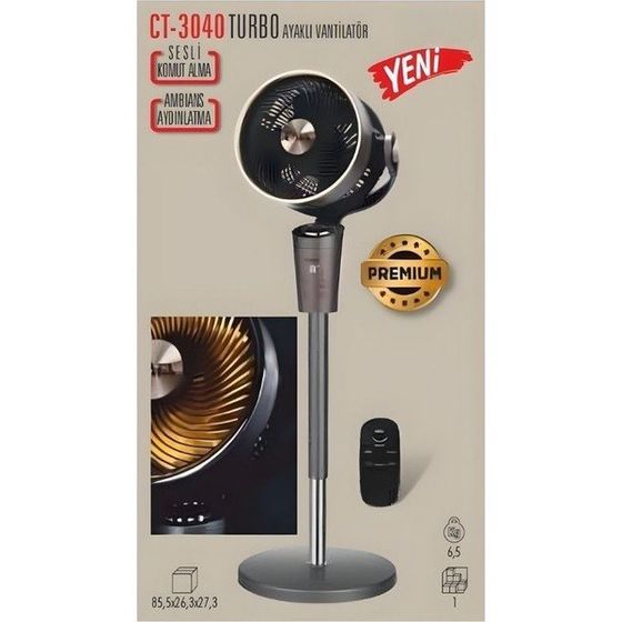 CT 3040 Turbolu 60W Ayakl� Vantilat�r Bak�r Motor Sesli Komutlu 8