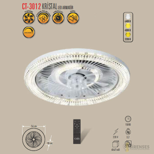CT-3012 KR�STAL LED ARMAT�R TAVAN VANT�LAT�R 3RENK